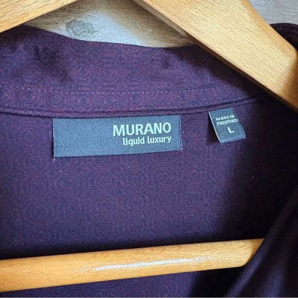 Murano Liquid Luxury Burgundy & Purple Pattern Print Short Sleeve Button Down Sh - Picture 8 of 11